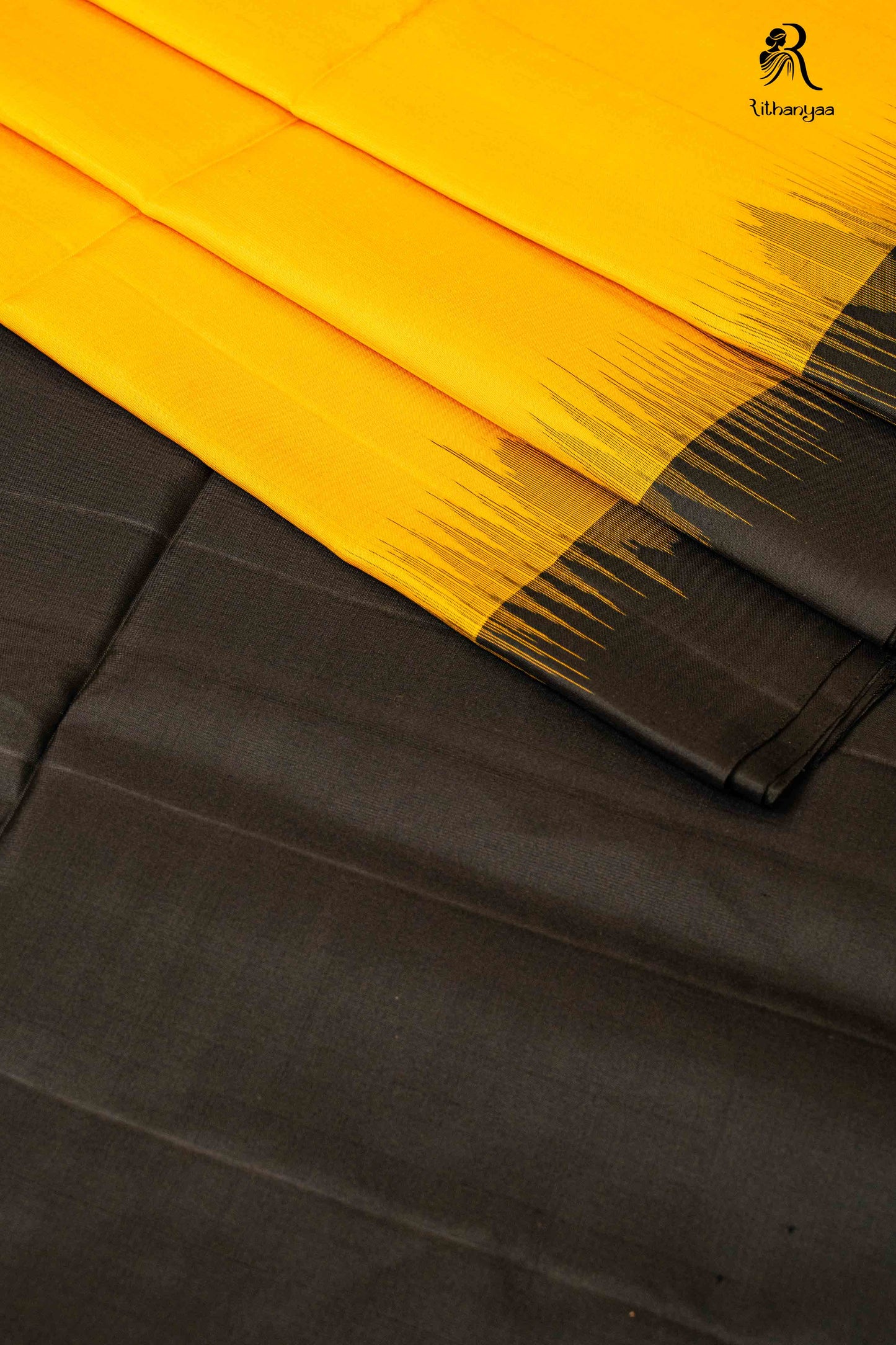 Yogini  Jet Black and Golden Yellow - Pure Soft Silk
