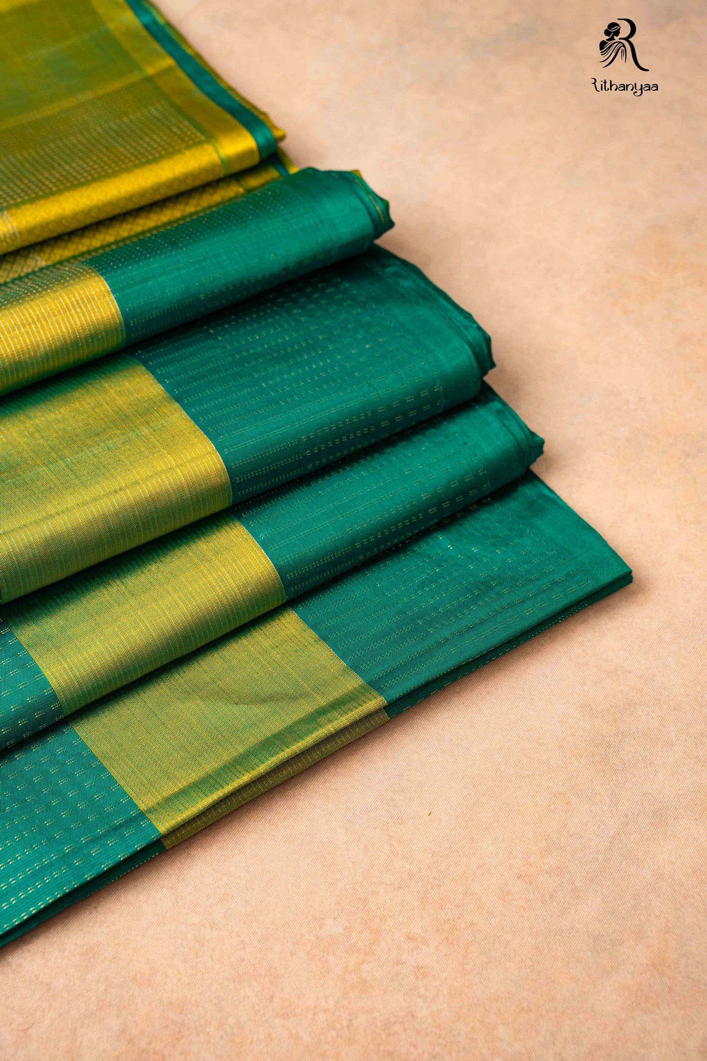 Raktabha Vastra lime green and teal blue - Pure Soft Silk