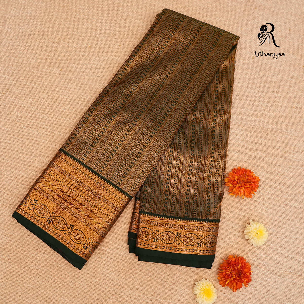 Manimala Bottle Green - Silk Saree