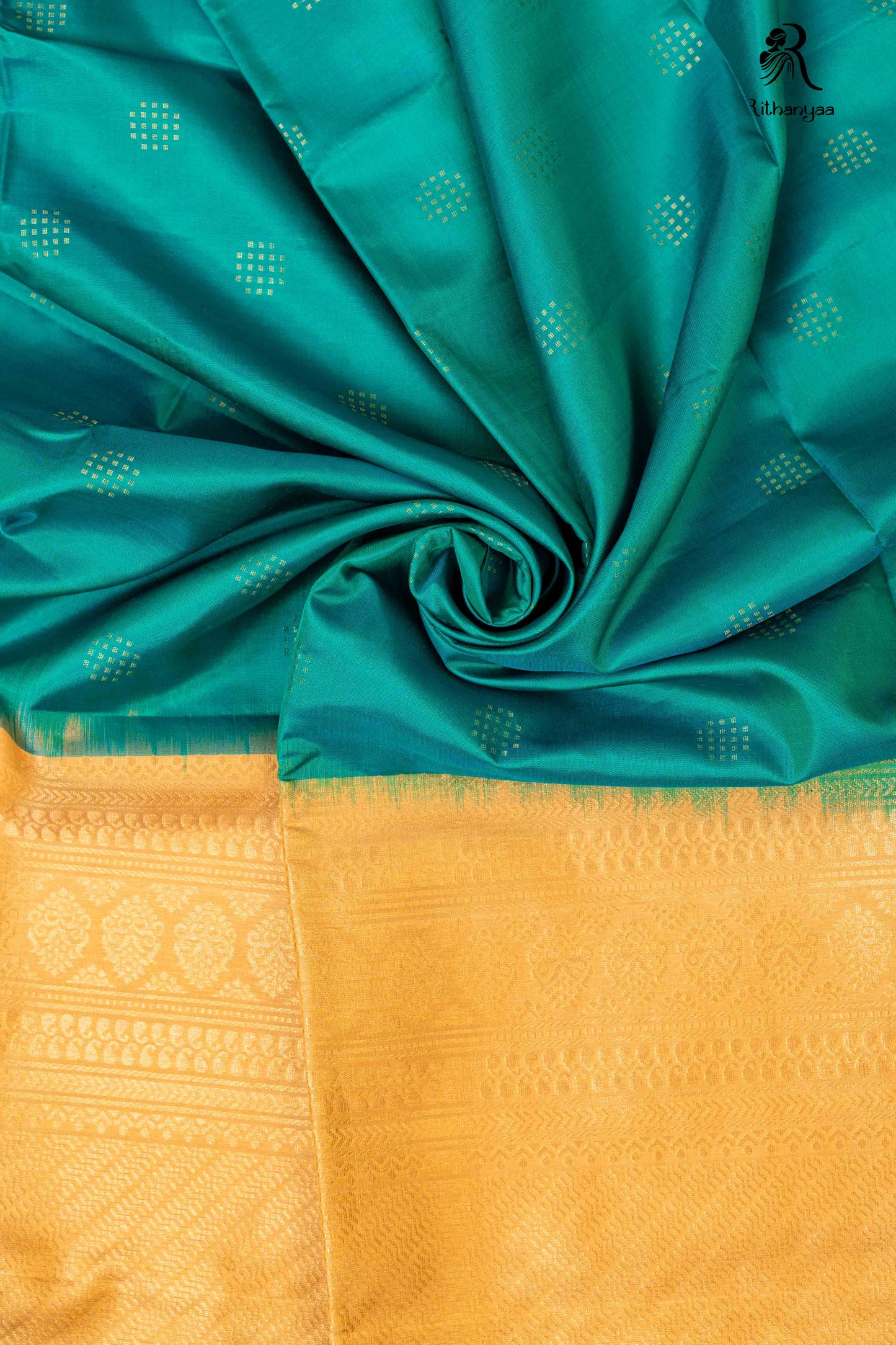 Suvarnambaram Peacock Teal - Pure Soft Silk