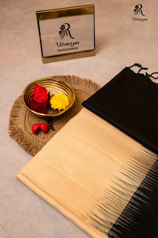 Yogini Ivory Red & Jet Black - Pure Soft Silk