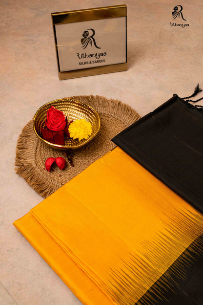 Yogini  Jet Black and Golden Yellow - Pure Soft Silk