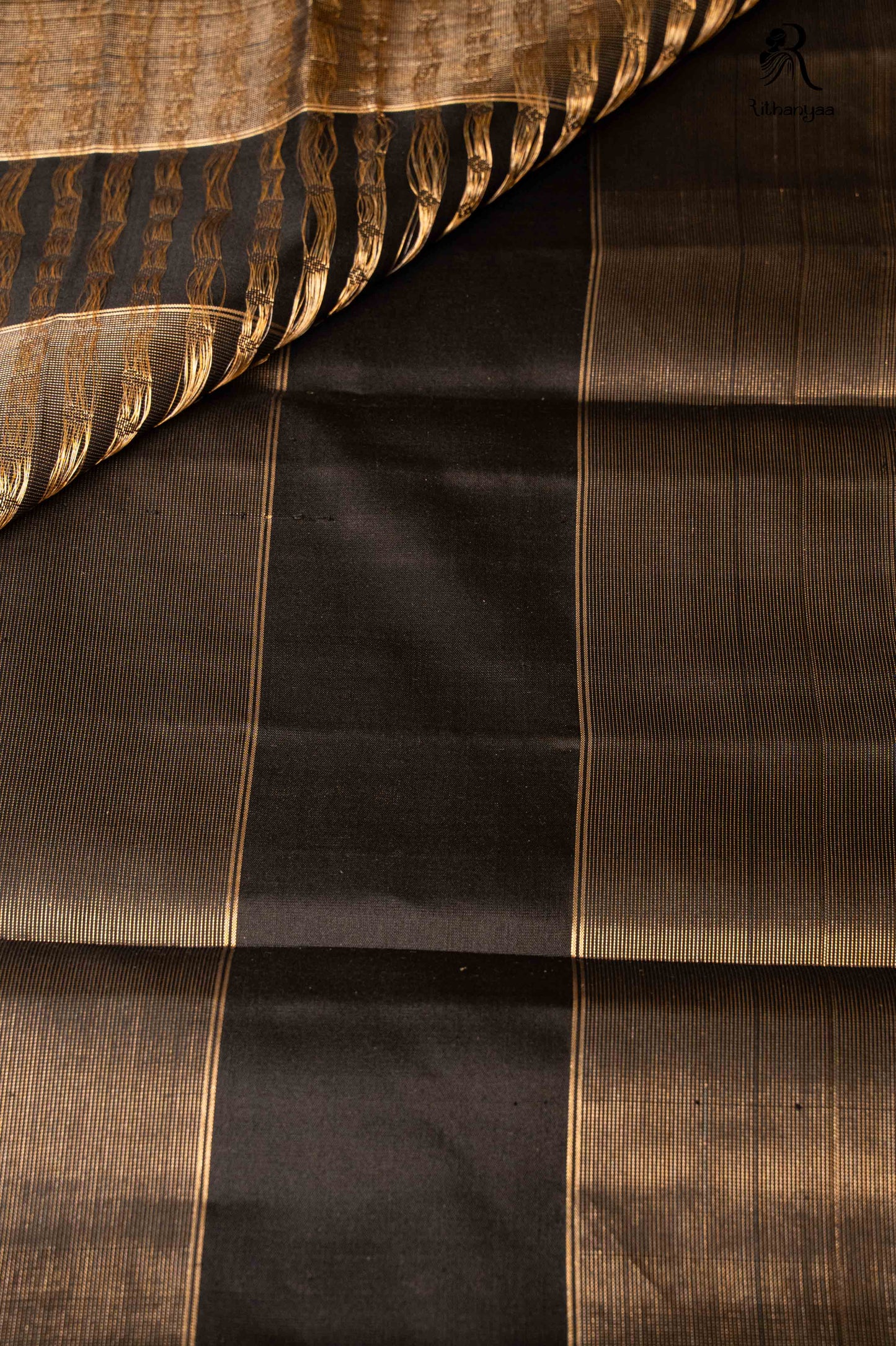 Raktabha Vastra Jet Black and Mustard Yellow - Pure Soft Silk