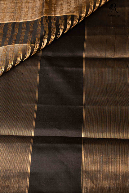 Raktabha Vastra Jet Black and Mustard Yellow - Pure Soft Silk