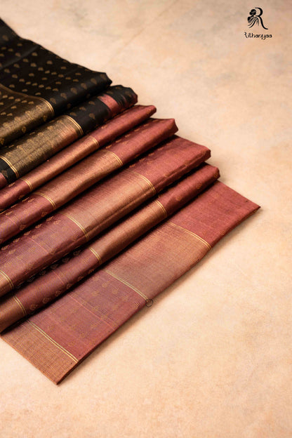 Raktabha Vastra Deep Black & Dusty Mauve with Gold Zari Buttas - Pure Soft Silk