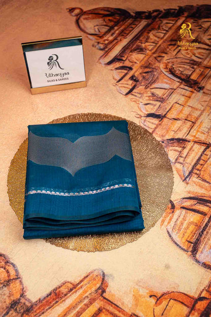 Amara Noir Peacock Teal - Pure Soft Sico Saree