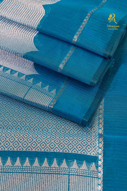 Amara Noir Peacock Teal - Pure Soft Sico Saree