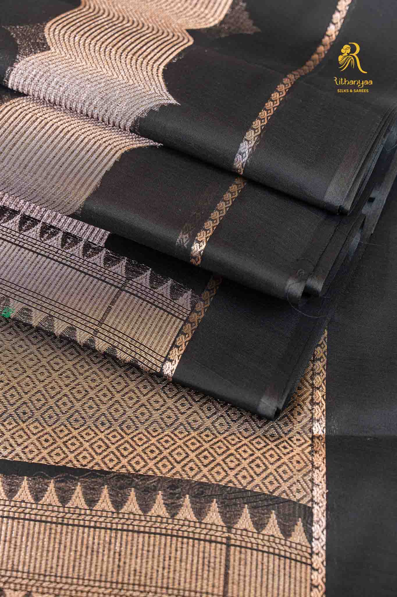 Amara Noir Midnight Black- Pure Soft Sico Saree